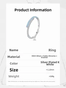 Detailed view of S925 silver ring with blue enamel and pavé zirconia showing 1.1mm width