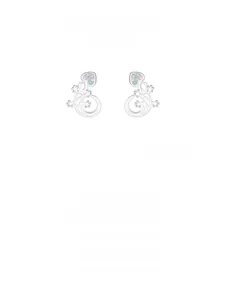 Close-up of S925 silver lizard stud earrings with pink heart head and rainbow zircons