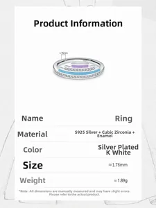 Detail view of S925 sterling silver enamel ring featuring cubic zirconia accents and logo