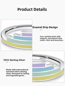 Detailed macro view of S925 silver ring featuring colorful enamel tiers and S925 hallmark