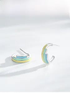 Detailed view of S925 sterling silver U-shaped earrings with pastel enamel stripes