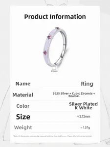 Detailed view of S925 silver enamel ring with 2.72mm width and 1.57g weight specs