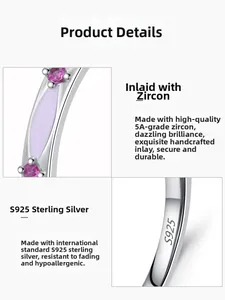 Macro view of S925 sterling silver ring with 5A pink zircon and lilac enamel finish