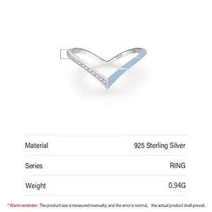 Bague en argent S925 en forme de V avec émail bleu et oxydes de zirconium sertis