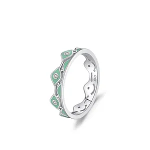 Bague Oeil du Diable en Argent Sterling 925 Émail Vert Menthe Micro Pavage Zirconia Anneau Mode Individuel Bague pour Femme Bijoux Cadeau