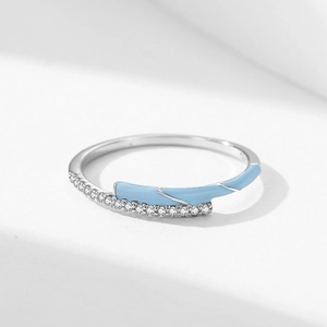 S925 sterling silver ring with light blue enamel and micro-pave cubic zirconia accents
