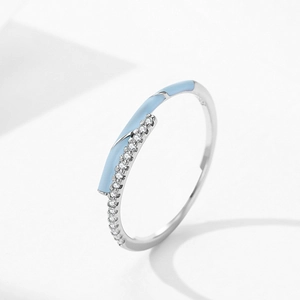 S925 sterling silver ring featuring light blue enamel and micro-set cubic zirconia accents