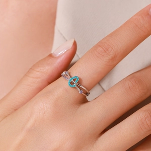 S925 sterling silver crossover ring with turquoise and purple zircon for women