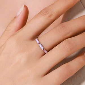 Minimalist S925 sterling silver ring with pink enamel and micro-set zirconia gemstones