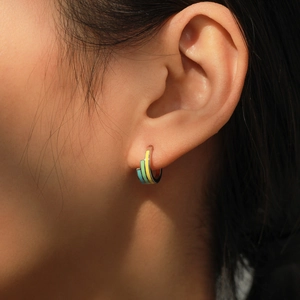 Elegant S925 sterling silver U-shaped hoop earrings with colorful rainbow enamel inlay