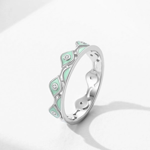 Bague en argent S925 avec émail vert menthe et cristaux en forme d'œil de démon