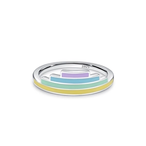 S925 sterling silver ring with colorful rainbow enamel layers in a tiered design