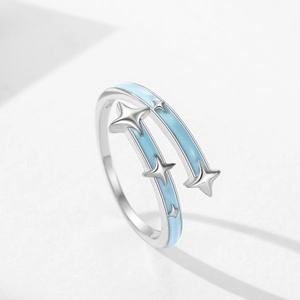 Eleganter S925 Sterlingsilber Ring mit blauer Emaille und Sternen-Elementen