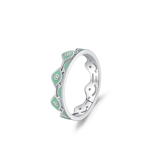 Bague en argent S925 avec émail vert motif œil du diable et micro-pavé de zircons
