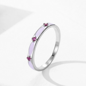 Minimalist S925 sterling silver ring with lavender enamel and purple zircon gemstones