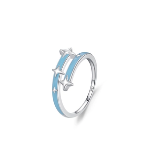 Eleganter S925 Sterlingsilber Ring mit blauer Emaille und 3D-Sternmotiven für Damen