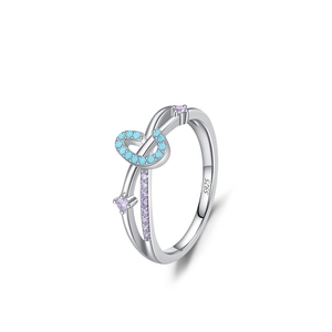 S925 sterling silver crossover ring featuring turquoise beads and purple zircons