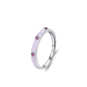 Minimalist S925 sterling silver ring featuring lavender enamel and pink gemstones