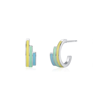 Elegant S925 silver U-shaped earrings with colorful rainbow enamel in yellow and blue