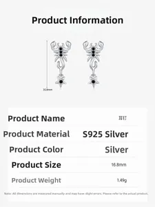 Détails de boucles d'oreilles scorpion en argent S925 avec zircon noir et pendentif étoile