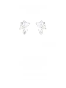 Detail of S925 silver heart stud earrings with lavender stones and crystal accents