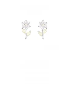 Close-up of S925 silver flower studs with lavender and yellow zircon gemstones