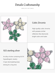 Détail de boucles d'oreilles fleurs en argent S925 avec zircone coloré et anti-allergique