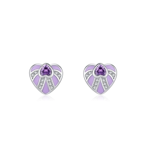 Boucles d'oreilles cœur en argent S925 avec émail violet et cristaux scintillants
