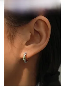 Close-up of S925 silver link hoop earrings with multi-color enamel and micro-pave crystals