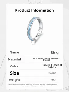 Detail view of 925 sterling silver enamel ring with greek key pattern and cz stones