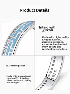 Detail view of S925 sterling silver ring with blue enamel and 5A cubic zirconia stones