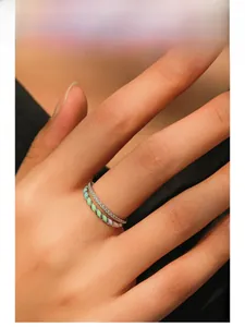 Detail of S925 silver double-layered ring with colorful enamel and pavé zircon stones