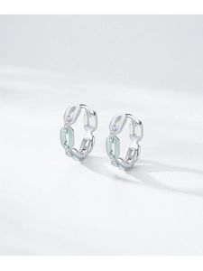 Macro shot of S925 silver link earrings with colorful enamel and inlaid micro crystals