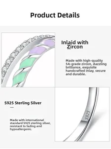 Macro view of S925 silver ring with colorful spiral enamel and 5A zircon inlay