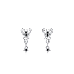 Boucles d'oreilles scorpion en argent S925 avec zircons noirs et pendentifs étoiles punk