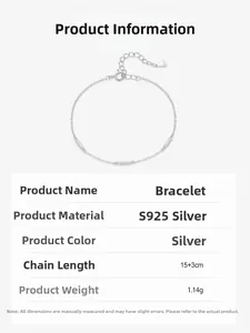 Spécifications du bracelet cœur en argent massif S925 avec détails de longueur 15+3cm