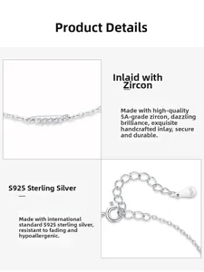 Détails d'un bracelet en argent S925 avec zircons 5A et fermoir mousqueton réglable avec marquage