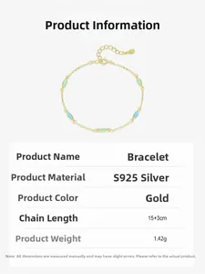 Technical drawing of S925 silver colorful enamel bracelet with 15+3cm length detail