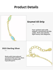 Detail of S925 sterling silver chain with colorful enamel drops and lobster clasp closure