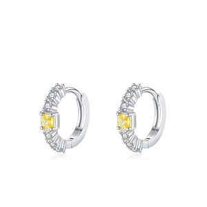 Boucles d'oreilles créoles S925 argent avec zircon jaune rectangulaire et pavé blanc