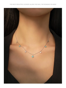 Detailed view of bohemian S925 silver choker with turquoise and zircon stones