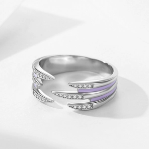 S925 sterling silver wrap ring with purple enamel and micro-pave cubic zirconia accents