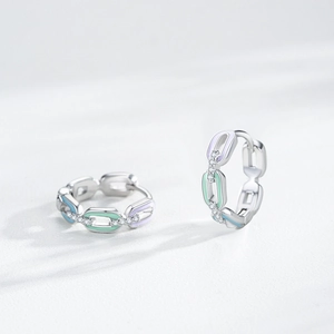 S925 silver chain hoop earrings with colorful enamel and sparkling zircon accents