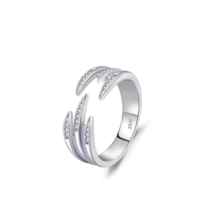 S925 sterling silver open ring with lavender enamel and micro-pave white zircon stones