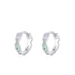 S925 silver chain hoop earrings with colorful enamel and sparkling zircon accents