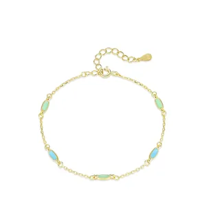 S925 Sterling Silver Colorful Enamel Bracelet For Women Geometric Oval Drip Oil Gold Plated Adjustable Chain Fashion Jewelry