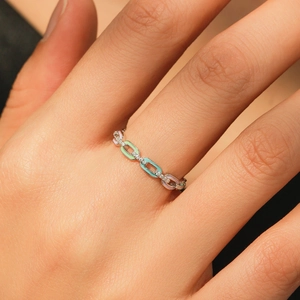 S925 sterling silver chain ring with colorful enamel and sparkling zircon accents