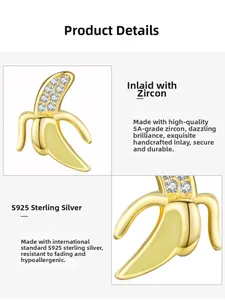 Detail of S925 sterling silver banana earring featuring sparkling 5A cubic zirconia stones