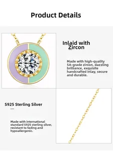 Détails du collier en argent S925 avec pendentif zircon 5A et émail coloré élégant