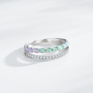 S925 silver double layered ring with colorful dopamine enamel and zircon pavé detail